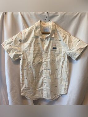 Cisco White Casual Short Sleeve Button-Down Shirt with Multicolor Print